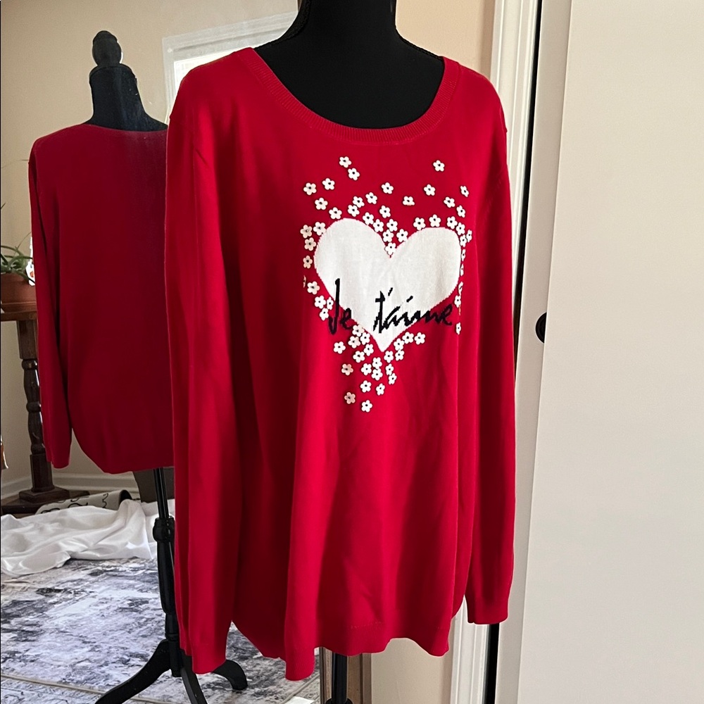 Red Sweater with Heart and flower Print Women's